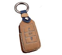 ontto Rindsleder Autoschlüssel Hülle Cover für VW Magotan Passat B8 CC Golf 7 Tiguan MK2 Jetta Skoda Superb A7 Kodiaq Schlüsselhülle mit Schlüsselanhänger Schlüssel Schutz Etui Fernbedienung-Braun