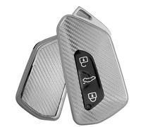 ontto Schlüsselhülle Passt für Skoda Octavia Enyaq für Cupra Formentor Born für VW Golf 8 ID.7 ID.5 ID.6 2020-2024 TPU Kohlefaser Autoschlüssel Hülle Schlüsselbox Schlüsselgehäuse Auto Zubehör-Silber