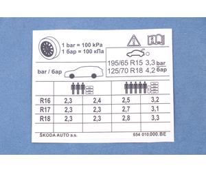 Original Skoda Scala/Kamiq Kennschild für Reifendruck 654010000BE