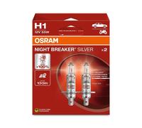OSRAM Night Breaker Silver H1, 100% mehr Helligkeit, Halogen-Scheinwerferlampe, 64150NBS-2HB, 12V Pkw, Hängebox (2 Lampen)