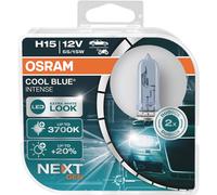 OSRAM COOL BLUE® INTENSE H15, +20% mehr Helligkeit, bis zu 3.700K, Halogen-Scheinwerferlampe, LED-Look, Duo Box (2 Lampen)