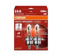 OSRAM Night Breaker Silver H4, 100% mehr Helligkeit, Halogen-Scheinwerferlampe, 64193NBS-2HB, 12V Pkw, Hängebox (2 Lampen)
