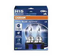 OSRAM COOL BLUE® INTENSE H15, 20% mehr Helligkeit, bis zu 3.700K, Halogen-Scheinwerferlampe, LED-Look, Hängebox (2 Lampen)