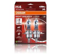 OSRAM NIGHT BREAKER LASER H4, 150% mehr Helligkeit, Halogen-Scheinwerferlampe, 64193NL-2HB, 12V PKW, Hängebox (2 Lampen), white