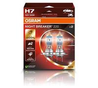 OSRAM NIGHT BREAKER 220, H7, 220% mehr Helligkeit, Halogen-Scheinwerferlampe, 64210NB220-2HB, Faltschachtel (2 Lampen), white