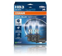 OSRAM COOL BLUE® INTENSE HB3, 100% mehr Helligkeit, bis zu 5.000K, Halogen-Scheinwerferlampe, LED-Look, Hängebox (2 Lampen)