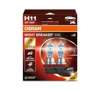 OSRAM NIGHT BREAKER 220, H11, 220% mehr Helligkeit, Halogen-Scheinwerferlampe, 64211NB220-2HB, Faltschachtel (2 Lampen), white