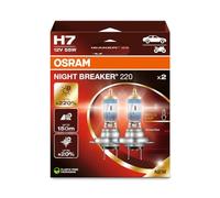 OSRAM NIGHT BREAKER 220, H7, 220% mehr Helligkeit, Halogen-Scheinwerferlampe, 64210NB220-2HB, Faltschachtel (2 Lampen), white
