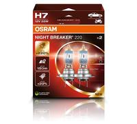 OSRAM NIGHT BREAKER 220, H7, 220% mehr Helligkeit, Halogen-Scheinwerferlampe, 64210NB220-2HB, Faltschachtel (2 Lampen), white