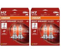 Osram NIGHT BREAKER SILVER H7, +100% mehr Helligkeit, Halogen-Scheinwerferlampe, 64210NBS-2HB, 12V Pkw, Hängebox (2 Lampen) (Packung mit 2)