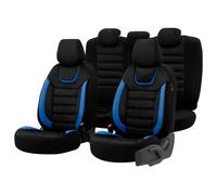 otoM Universelle Suede/Leder/Stoff Sitzbezüge 'Iconic' Schwarz/Blau - 11-Teilig- - kompatibel mit Side-Airbags