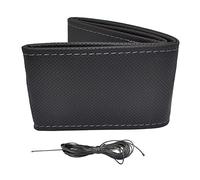 otoM Universelle Lenkradhülle Classic - Schwarz perforiertes PVC Leder + Graue Nähte (Schnürung)
