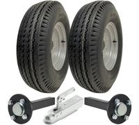 Parnells - Hochgeschwindigkeits-Anhänger-Set - 5.00-10 Anhängerräder und Reifen + 4 x M12 100 Pcd-Nabe und 35 x 35 Bolzenachsen - Durchmesser 508 mm, 137 mm Breite, 710 kg, Stahlfelge, E-Geprüft