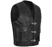 PAULGOS Lederweste Weste Kutte Leder Biker Rocker Motorrad Clubweste Bikerweste Motorradweste Schwarz BW5 (Schwarz, 3XL)