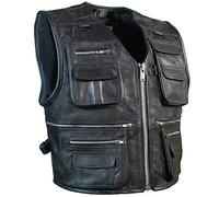 PAULGOS Lederweste Weste Kutte Leder Biker Rocker Motorrad Clubweste Bikerweste Motorradweste Schwarz BW11 (Schwarz, 6XL)