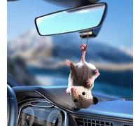 Pcingsia niedlicher Opossum-Autoanhänger, handgemachter, gestrickter Hängeschmuck, gestrickte Mäuse-Auto-Rückspiegelornament, Opossum-Anhänger für Auto-Innendekor, Geschenke für Opossum-Liebhaber