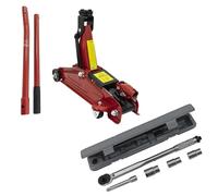 PETEX Rangierwagenheber, 2 T, hydraulisch + Drehmomentschlüssel 40-210 Nm, inkl. 3 Stecknüsse 17/19/21 mm, 1 Verlängerung - Set