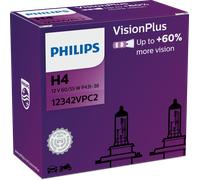 Philips VisionPlus H4 bis zu 60% mehr Licht Halogenlampe 12342VPC2 Duo 2 Stk.
