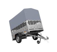 PKW-Anhänger Kipper 200x125 Laubgitter, 750 kg zGG, Hochplane grau, Stützrad