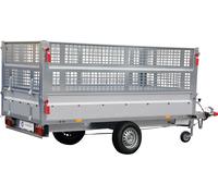 PKW-Anhänger STEMA "BASIC SH 1300-25-13", silber (silberfarben), KFZ-Anhänger, inkl. Gitteraufsatz und Flachplane (94477427-0) silberfarben