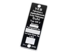 Typenschild SR2, Aluminium