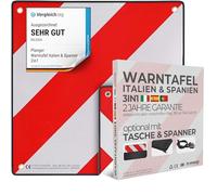 PLANGER® - Warntafel Italien und Spanien u Portugal 3in1 (50 x 50 cm) (Nur Schild) - Reflektierendes Warnschild rot weiß für Heckträger u Fahrradträger