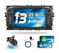 Podofo 2+64G Autoradio für Ford Focus C-Max S-Max Mondeo Kuga Galaxy Mondeo 9 Kuga with Wireless Carplay Android Auto, Android 13 Auto Radio mit 7" Bildschirm, GPS, WiFi, RDS + Rückfahrkamera & Mic