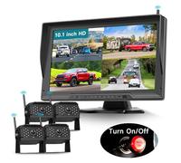 Podofo 4*Rückfahrkamera Kabellos mit Monitor 10.1 Zoll IP69 Nachtsicht Weitwinkel,AHD IPS Monitor Rückfahrkameras Funk für Auto Wohnmobil/Wohnwagen/LKW,4-geteilter Bildschirm,Loop-Video,Bild zoomen