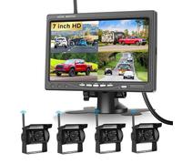 Podofo 4*Rückfahrkamera Kabellos mit Monitor 7 Zoll IP68 Nachtsicht Weitwinkel,AHD IPS Monitor Rückfahrkameras Funk für Auto Wohnmobil/Wohnwagen/LKW,4-geteilter Bildschirm,BSD