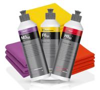 Politur-Set 250ml: Koch Chemie Heavy Cut H9.02 + Fine Cut F6.01 + Micro Cut M3.02 + passende Poliertücher