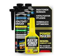 Power Maxed Benzin-Komplett-Kur - 3+1 Set Systemreiniger für Benziner & Hybrid - Katalysator & Injektor Reiniger - Reduziert Emissionen & senkt Verbrauch