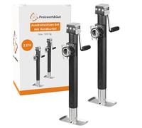 Preiswert&Gut 2X Anhängerstützen Höhe 570-950 mm bis 1000 kg - Ausdrehstütze verzinkt, klappbare Kurbelstütze für Wohnmobil inkl. Flansch, Handkurbel & Sicherungsbolzen