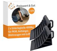 Preiswert & Gut 2X Unterlegkeile Anhänger für PKW Bremskeil Wohnmobil Wohnwagen Set robuste Radkeile bis 4000 kg wetterfest mit Griff kompakt leicht Keil 14,8 x 9,5 x 7 cm
