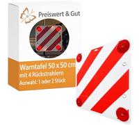 Preiswert & Gut 2 x Warntafel Kunststoff 50 x 50 Rot-Weiß Rückstrahler Wohnwagen Warnschild