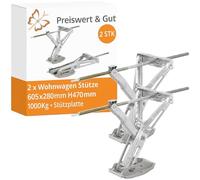 Preiswert&Gut 2x Wohnwagen Stützen Ausdrehstütze mit Stützplatte 605x280mm - Kurbelstützen für Wohnmobil & Anhänger, verzinkter Stahl, 1000kg Tragfähigkeit