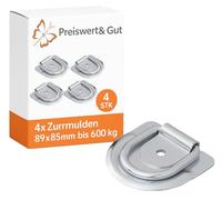 Preiswert&Gut 4X Zurrmulden 89x85mm mit Zurrbügel für Anhänger - Bruchlast 1480 kg, 600 kg Zugbelastung Montageplatte mit Ø9 mm Schraubenloch D-Ring Ø8 mm Zurrösen nachrüsten Anhänger