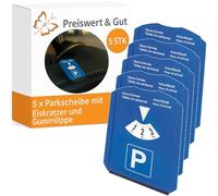 Preiswert&Gut 5 x Parkscheibe mit Eiskratzer & Gummilippe - 15,5 x 12 x 0,6 cm - Parkuhr mit Schneekratzer für Auto, LKW - Praktischer Kratzer - Parkscheiben für Winter