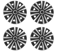 Premium Radkappen 14 Zoll in Schwarz-Silber-Matt mit Chromring 4er-Satz hochwertige Radzierblenden für PKW-Stahlfelgen Radblenden-Zweifarbig Radabdeckungen Raddeckel Zierblenden Zierkappen 4 Stück