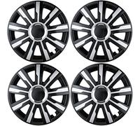 Premium Radkappen 15 Zoll in Schwarz-Silber-Glänzend mit Chromring 4er-Satz hochwertige Radzierblenden für PKW-Stahlfelgen Radblenden-Zweifarbig Radabdeckungen Raddeckel Zierblenden Zierkappen 4 Stück