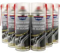presto Silikonspray Set, 6 x 400 ml, Antistatisch, Schutz gegen Witterung, Wasserverdrängend, Ideal für Gummiteile, Effektives Schmiermittel