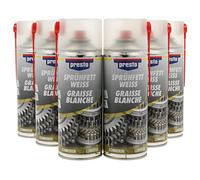 presto Sprühfett weiß 6x400 ml, Hochleistungs-Sprühfett, Schmiermittel, Langzeitschmierung, Korrosionsschutz, hohe Viskosität, PTFE, langlebig, Sixpack