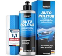 PRINOX Profi Autopolitur 500ml inkl. Polierschwamm für alle Lacke - Schwarz, Weiß, Buntlacke, Metalliclacke I Auto Politur mit Nanoversiegelung zum Entfernen oberflächlicher Kratzer - Made in DE
