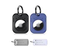 PROfezzion Air GPS Tag Halter Schutzhülle mit Schlüsselring, Tag & Etikettenpapier, Einhandbedienung, für Hundehalsband, Autoschlüssel, Rucksack, Kindertasche, Koffer (Schwarz+Blau)