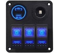 ProRide 12V Panel Auto/Boot - 2x USB QC3.0, Zigarettenstecker, 3 Schalter