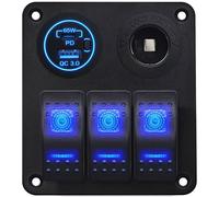 ProRide 12V Schalterpanel Auto/Boot, 2x USB-C 65W QC3.0, 3 Schalter