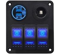 ProRide 12V Schaltpanel 2x USB QC3.0 + Zigarettensteckdose, 3 Schalter