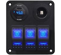 ProRide Schaltpanel 12V Auto/Boot, USB-C 2x 45W QC3.0 Wattmeter, 3 Schalter