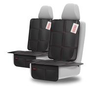 PROTEX© Kindersitzunterlage -ISOFIX-geeignet, Anti-RUTSCH-Unterfläche | Wasserabweisender & besonders hochwertiger 600D Stoff mit gepolsteter Sitzfläche (L, 2er Set), (Schwarz mit roten Nähten)