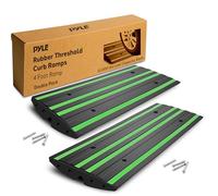 Pyle Auffahrrampe - Bordsteinrampe Gummi 2 Stück Auffahrrampen für Einfahrt & Garage - Rampe Auto mit grünem Reflektor - Schwellenrampe PKW wetterfest - je Autorampe 5t Traglast & 122L x 41W x 7H cm