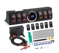 QASULER 6 Wippschalter-Panel, for Jeep, Wrangler JK JKU 2007-2018 Schaltersteuerungssystem Arbeitslichtleiste Spannungsmesser Digitalanzeige Marine-Schalttafel(Red)